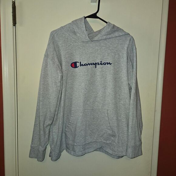Lightweight Champion Grey Hooded Sweatshirt with Front‎ Pocket 2XL - Picture 1 of 8